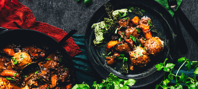 Beef Stew with Carrots, Leafy Celery and Lovage Potato Dumpling